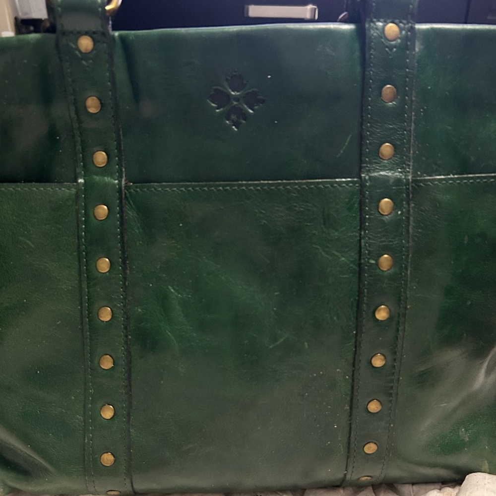 Patricia Nash Green and Gold Laptop Bag with Stud Accents